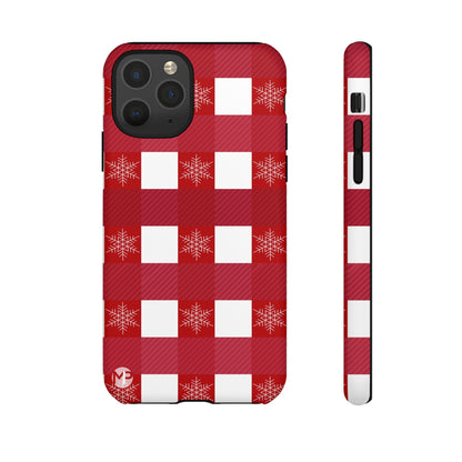 Holiday Red Buffalo Plaid Tough Phone Case — Snowflake Pattern