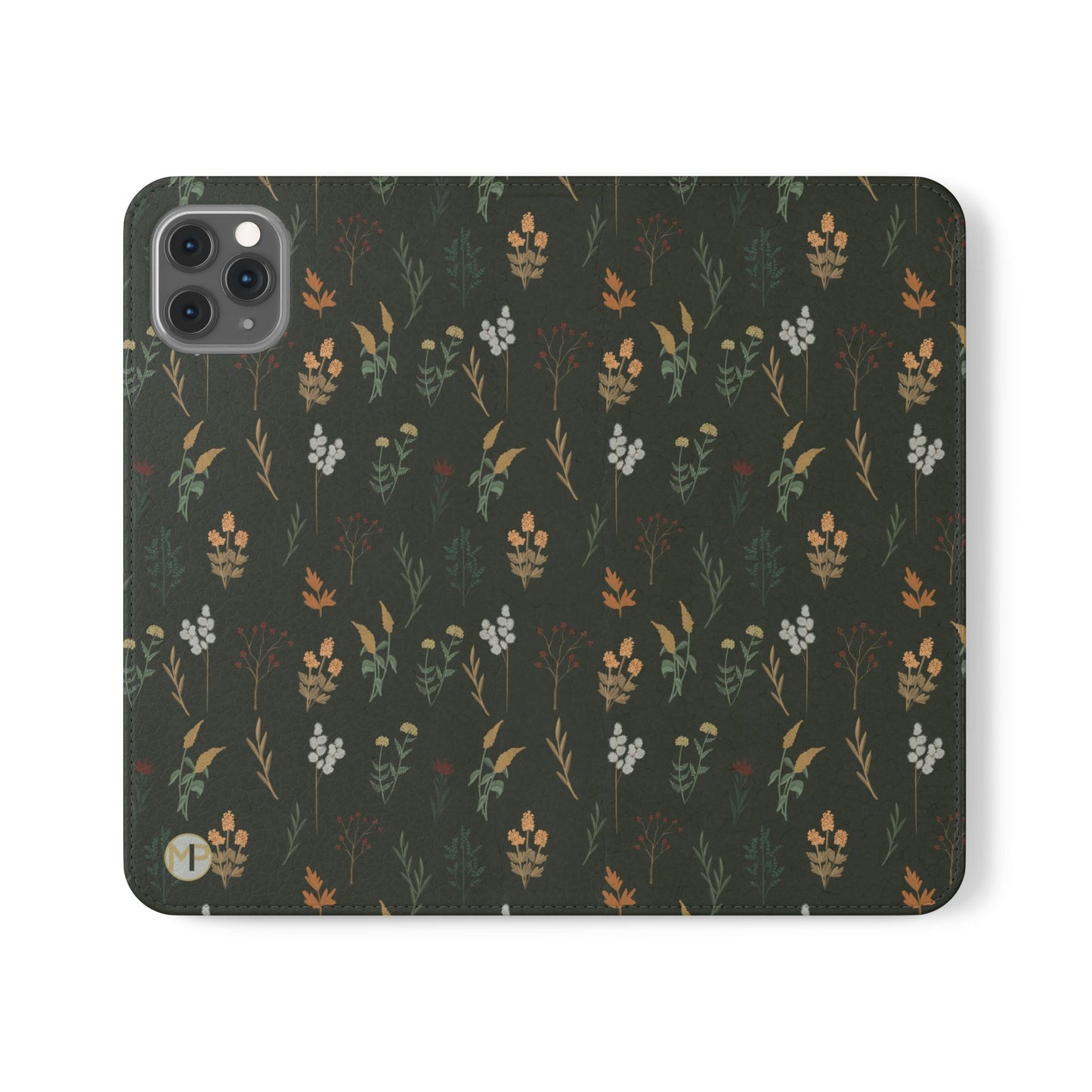Botanical Floral Flip Phone Case — Dark Green Wallet Cover