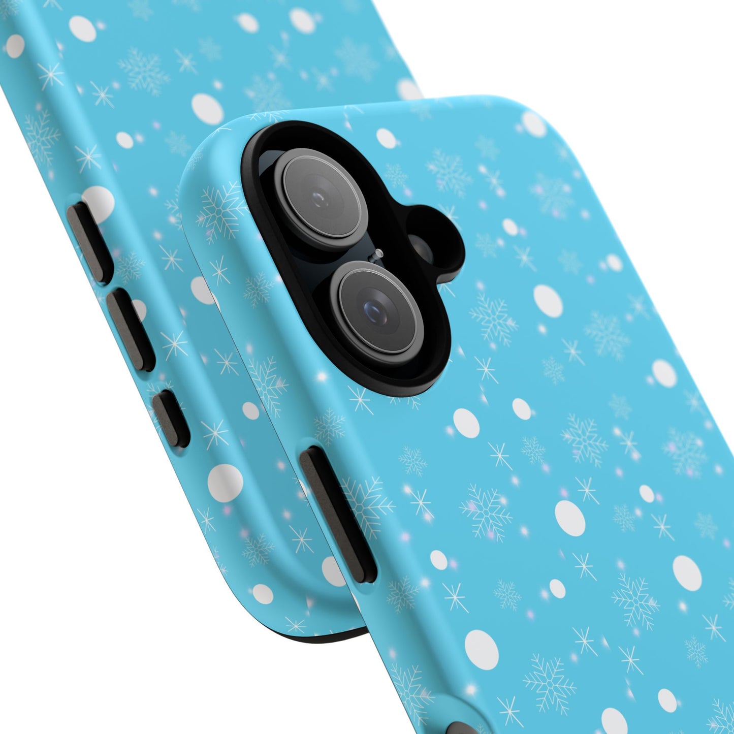 Snowflake Pattern Tough Phone Case — Blue Winter Snow Dots Protective Cover