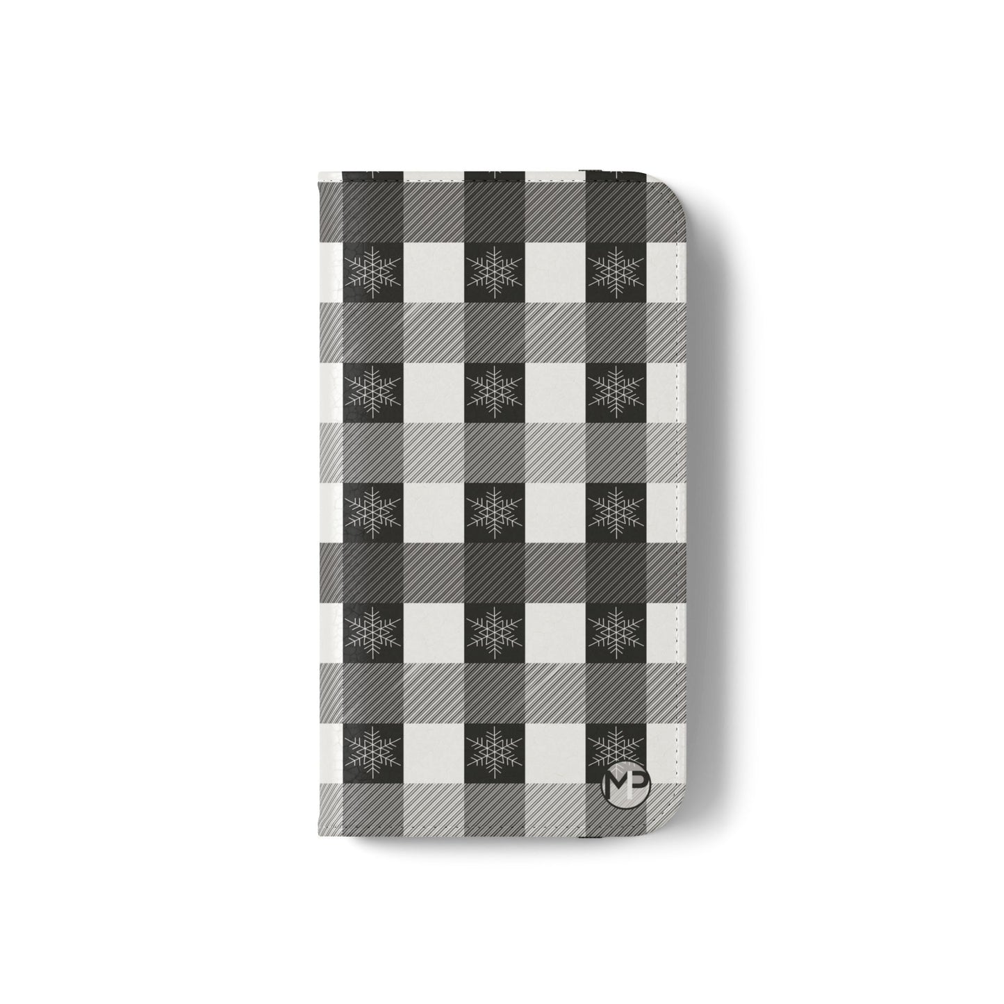 Black Buffalo Check Flip Phone Case — Plaid Wallet Flip Case with Card Slots