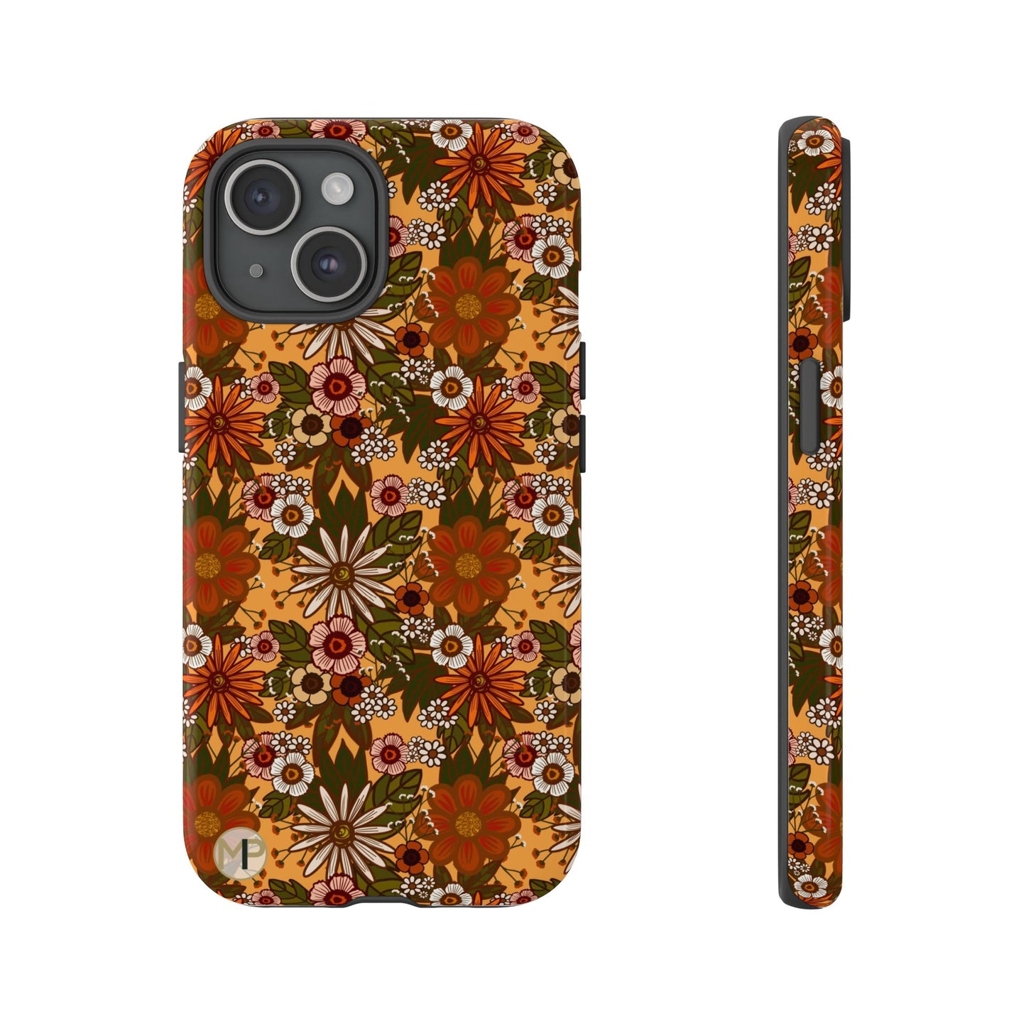 Retro Floral Tough Phone Case — 70s Boho Pattern, Protective iPhone Cover