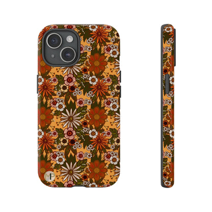Retro Floral Tough Phone Case — 70s Boho Pattern, Protective iPhone Cover
