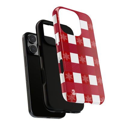 Holiday Red Buffalo Plaid Tough Phone Case — Snowflake Pattern