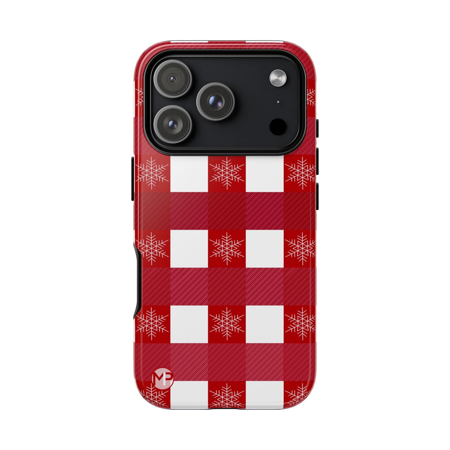 Holiday Red Buffalo Plaid Tough Phone Case — Snowflake Pattern