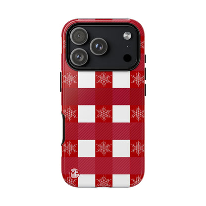 Holiday Red Buffalo Plaid Tough Phone Case — Snowflake Pattern