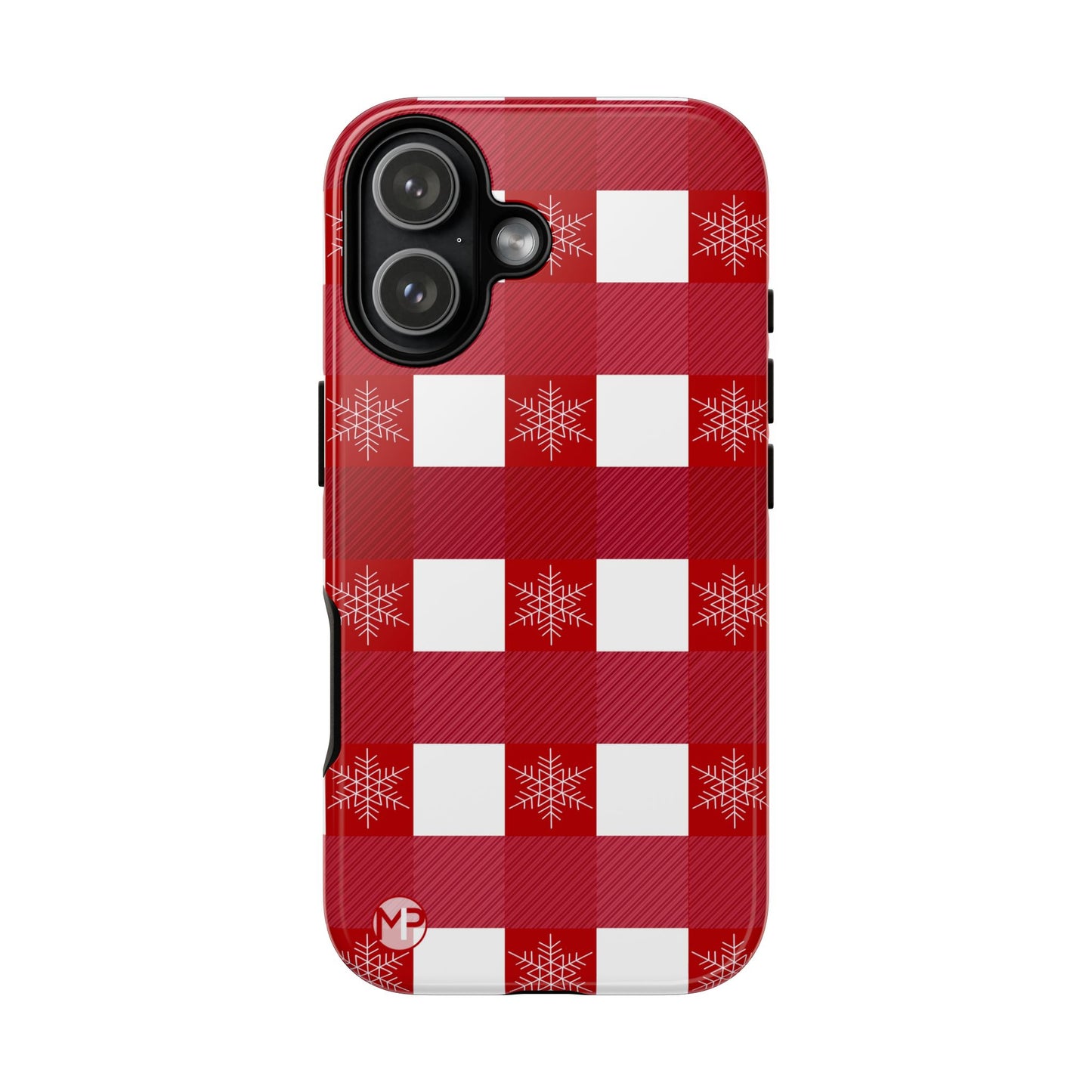 Holiday Red Buffalo Plaid Tough Phone Case — Snowflake Pattern