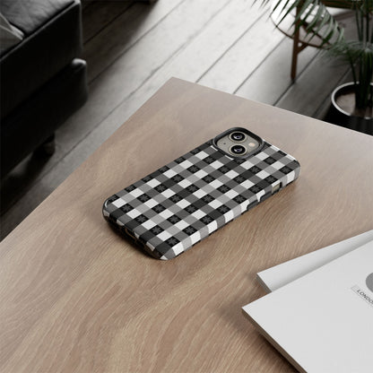 Buffalo Plaid Winter Phone Case — Black & White Checked Tough Case