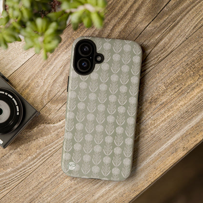 Sage Floral Stripe Tough Phone Case – Neutral Botanical Protective Cover