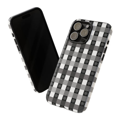 Buffalo Plaid Winter Phone Case — Black & White Checked Tough Case