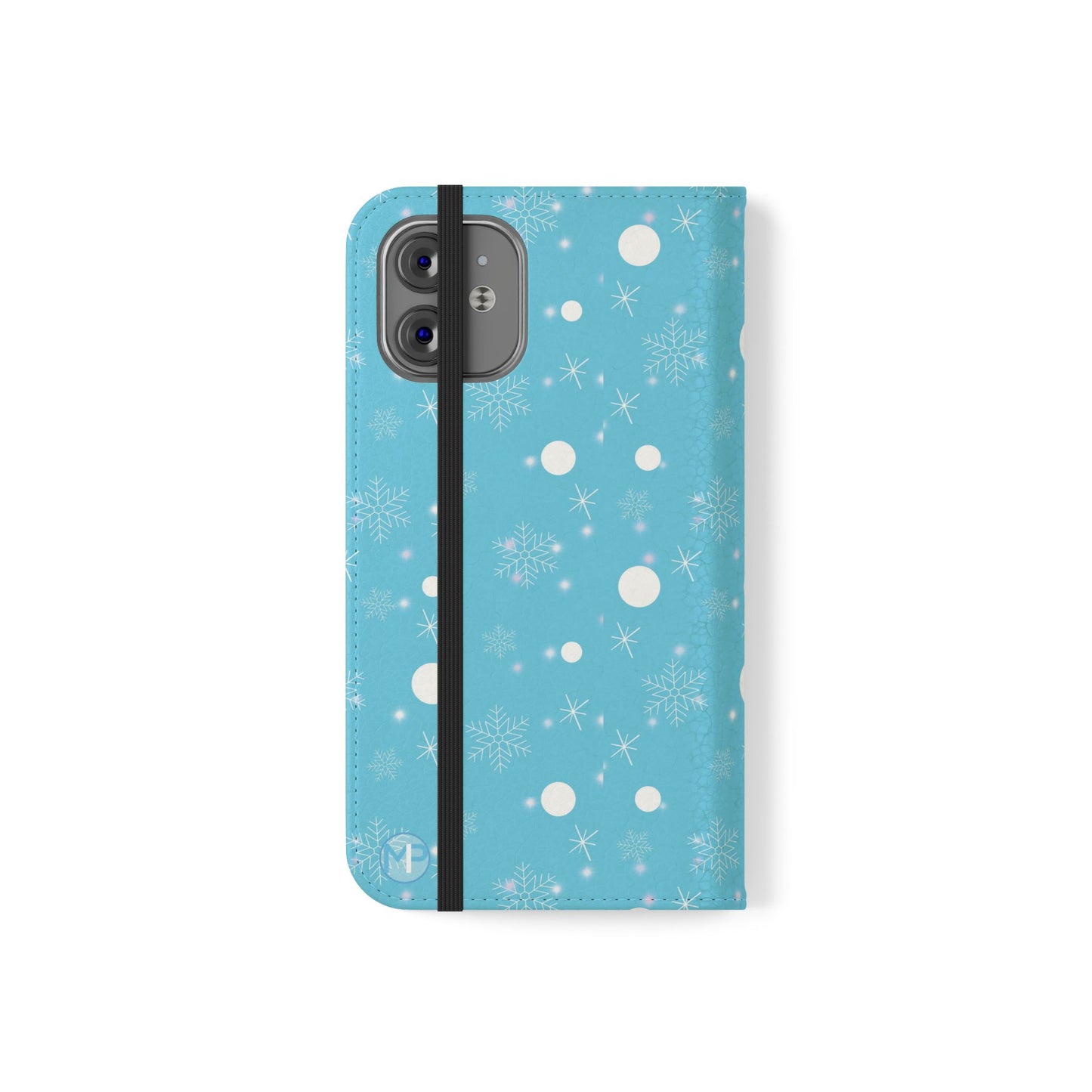 Snowflake Blue Flip Phone Case — Winter Pattern Wallet Case with Card Slots