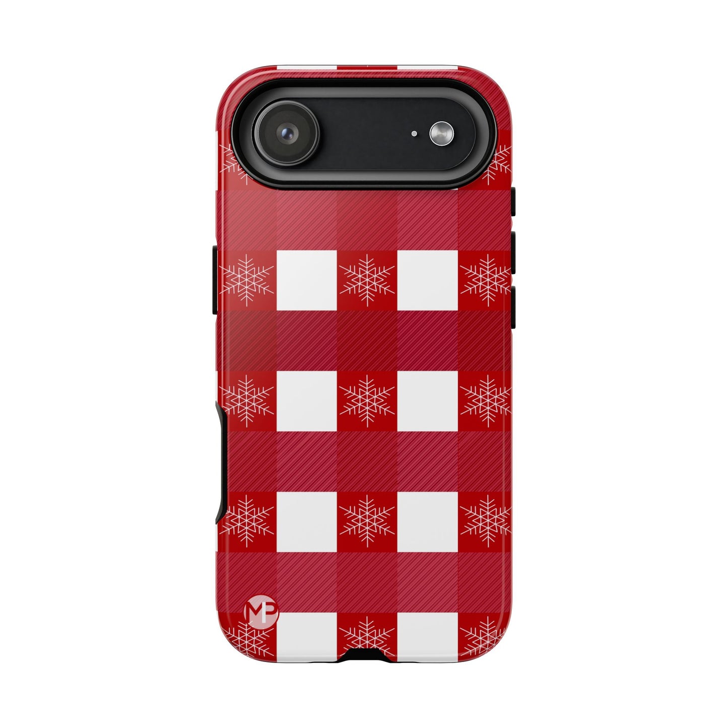 Holiday Red Buffalo Plaid Tough Phone Case — Snowflake Pattern