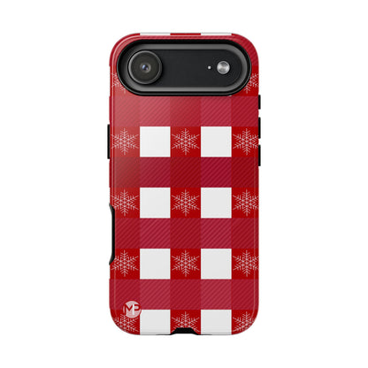 Holiday Red Buffalo Plaid Tough Phone Case — Snowflake Pattern