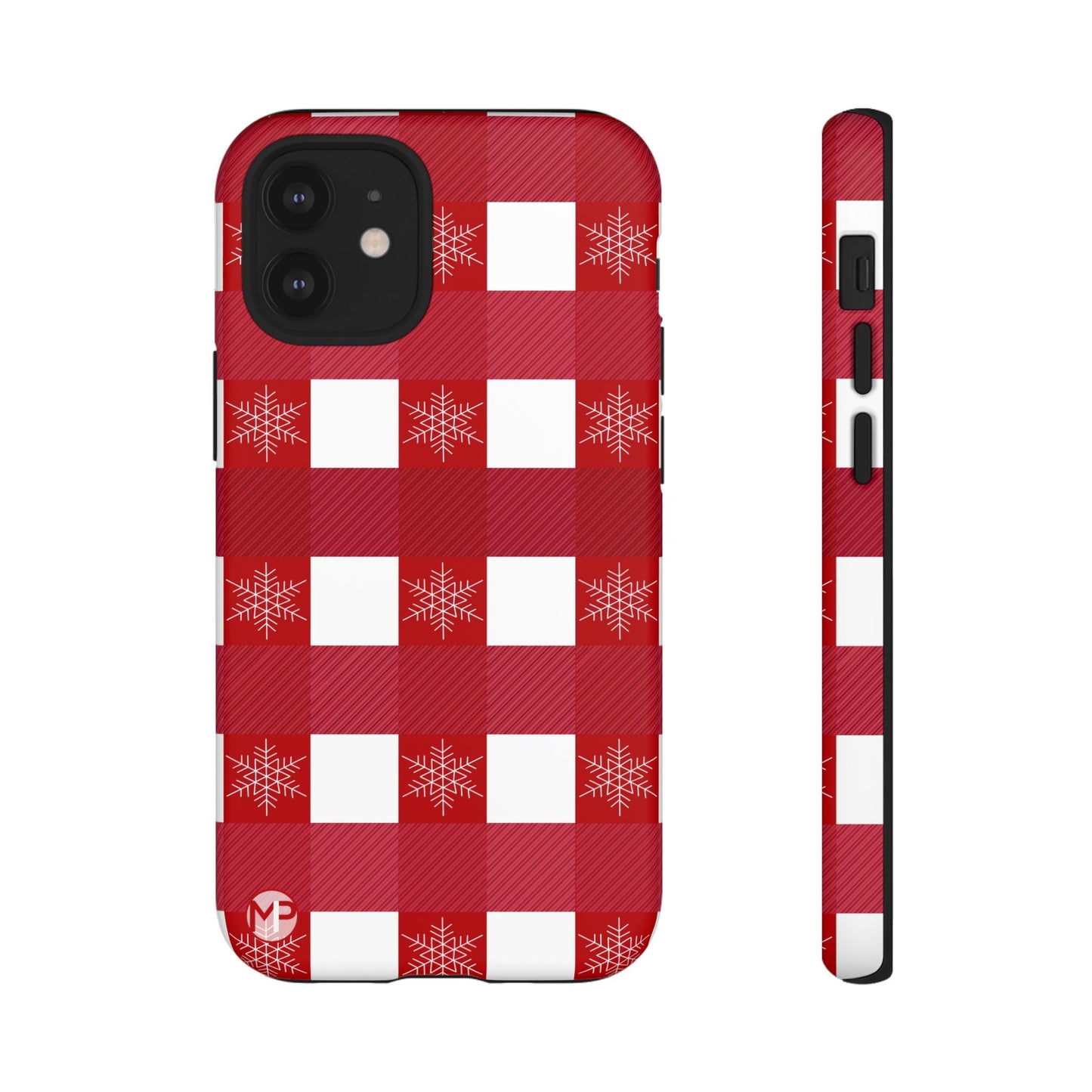Holiday Red Buffalo Plaid Tough Phone Case — Snowflake Pattern