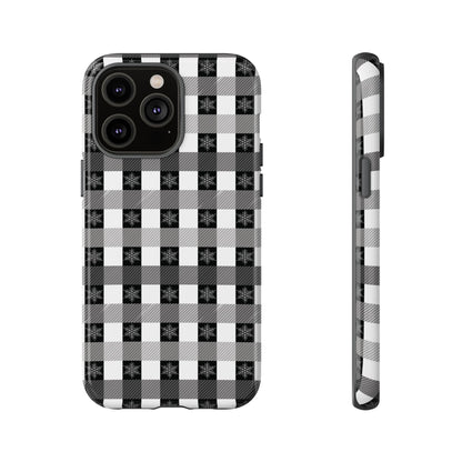Buffalo Plaid Winter Phone Case — Black & White Checked Tough Case