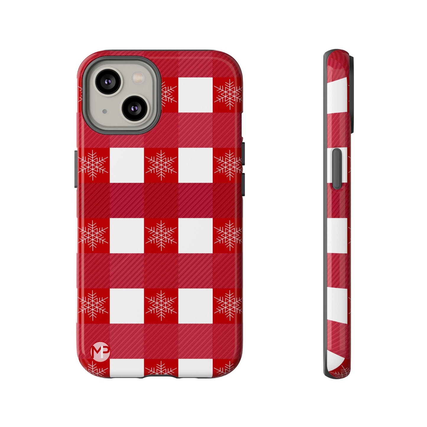 Holiday Red Buffalo Plaid Tough Phone Case — Snowflake Pattern