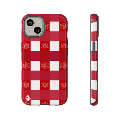 Holiday Red Buffalo Plaid Tough Phone Case — Snowflake Pattern