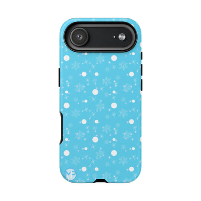 Snowflake Pattern Tough Phone Case — Blue Winter Snow Dots Protective Cover