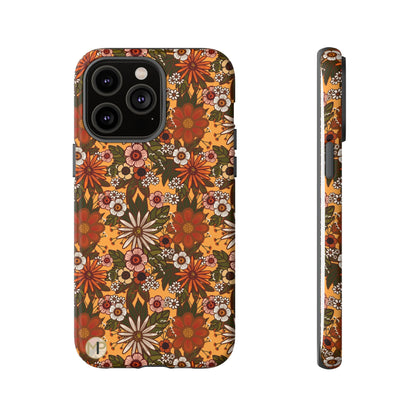 Retro Floral Tough Phone Case — 70s Boho Pattern, Protective iPhone Cover