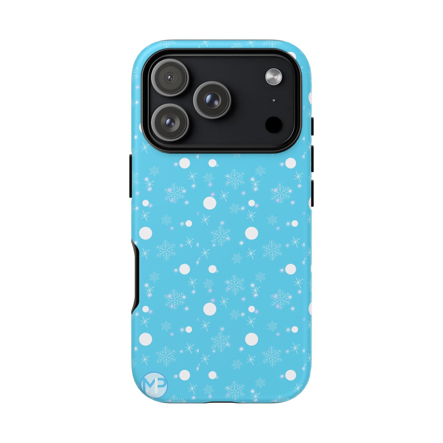 Snowflake Pattern Tough Phone Case — Blue Winter Snow Dots Protective Cover