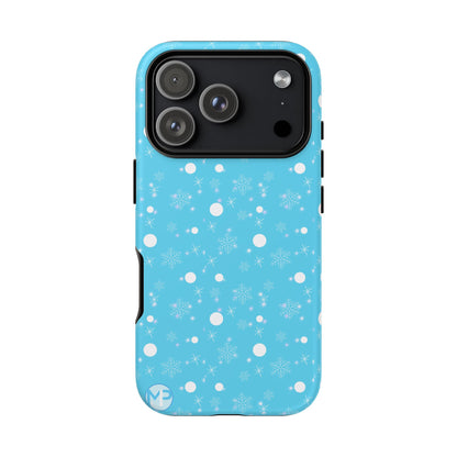 Snowflake Pattern Tough Phone Case — Blue Winter Snow Dots Protective Cover