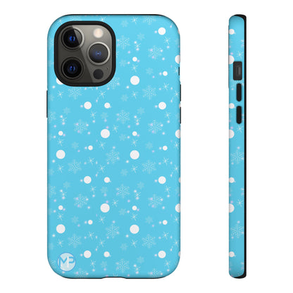 Snowflake Pattern Tough Phone Case — Blue Winter Snow Dots Protective Cover