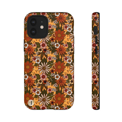 Retro Floral Tough Phone Case — 70s Boho Pattern, Protective iPhone Cover
