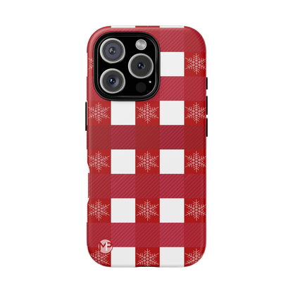 Holiday Red Buffalo Plaid Tough Phone Case — Snowflake Pattern