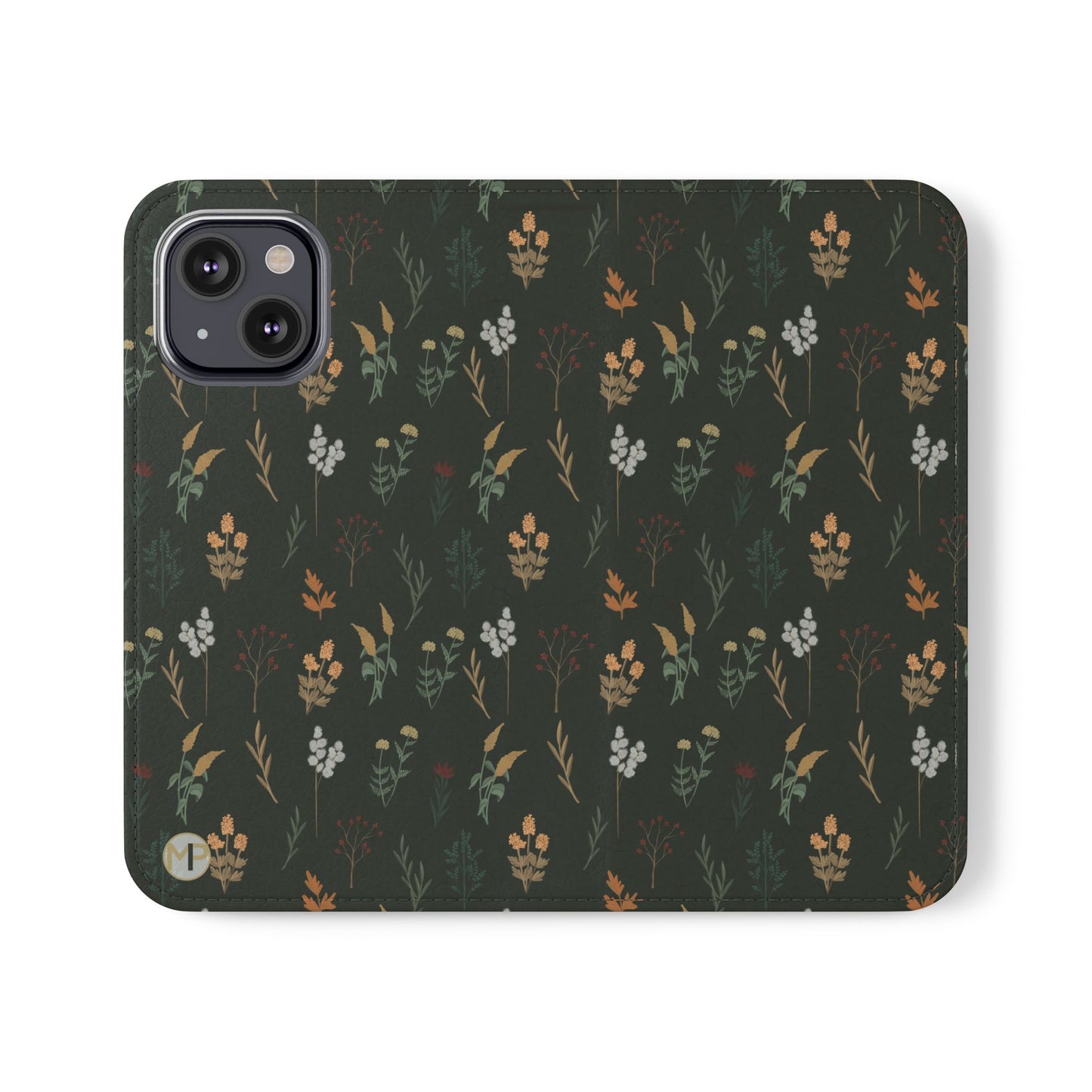 Botanical Floral Flip Phone Case — Dark Green Wallet Cover