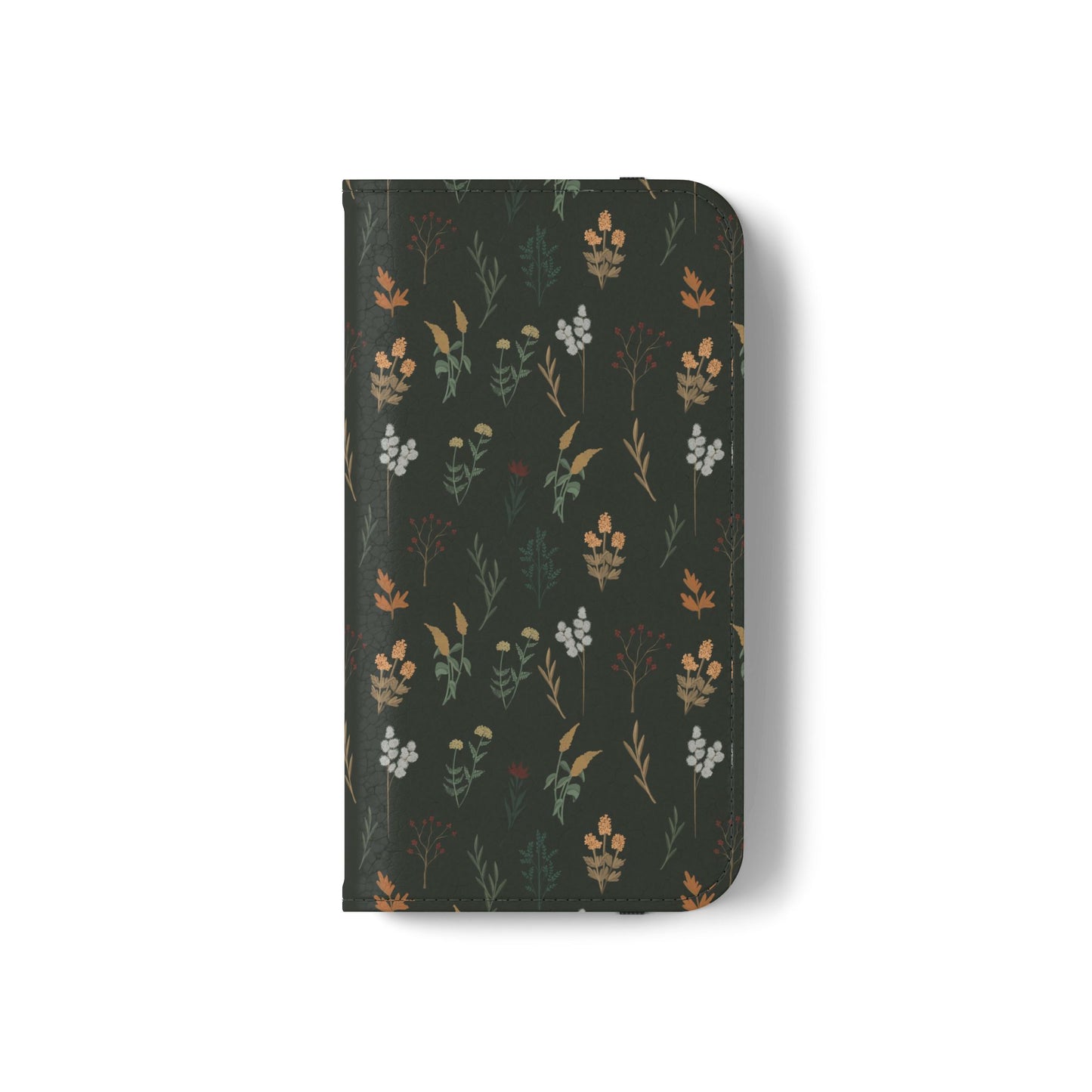 Botanical Floral Flip Phone Case — Dark Green Wallet Cover