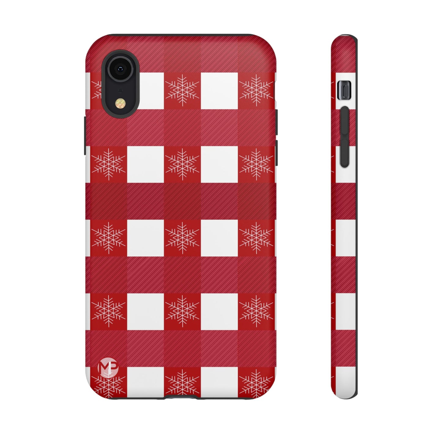 Holiday Red Buffalo Plaid Tough Phone Case — Snowflake Pattern