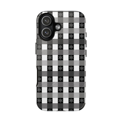 Buffalo Plaid Winter Phone Case — Black & White Checked Tough Case