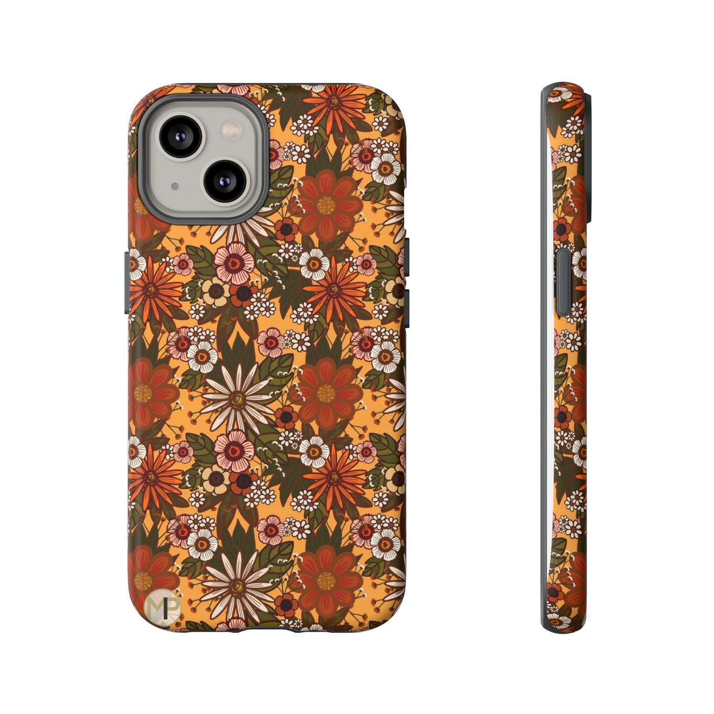 Retro Floral Tough Phone Case — 70s Boho Pattern, Protective iPhone Cover