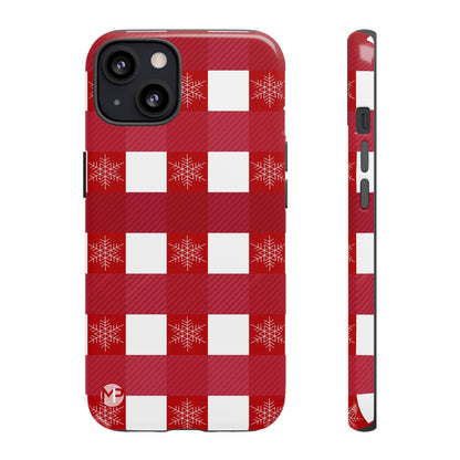 Holiday Red Buffalo Plaid Tough Phone Case — Snowflake Pattern