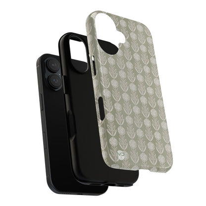 Sage Floral Stripe Tough Phone Case – Neutral Botanical Protective Cover