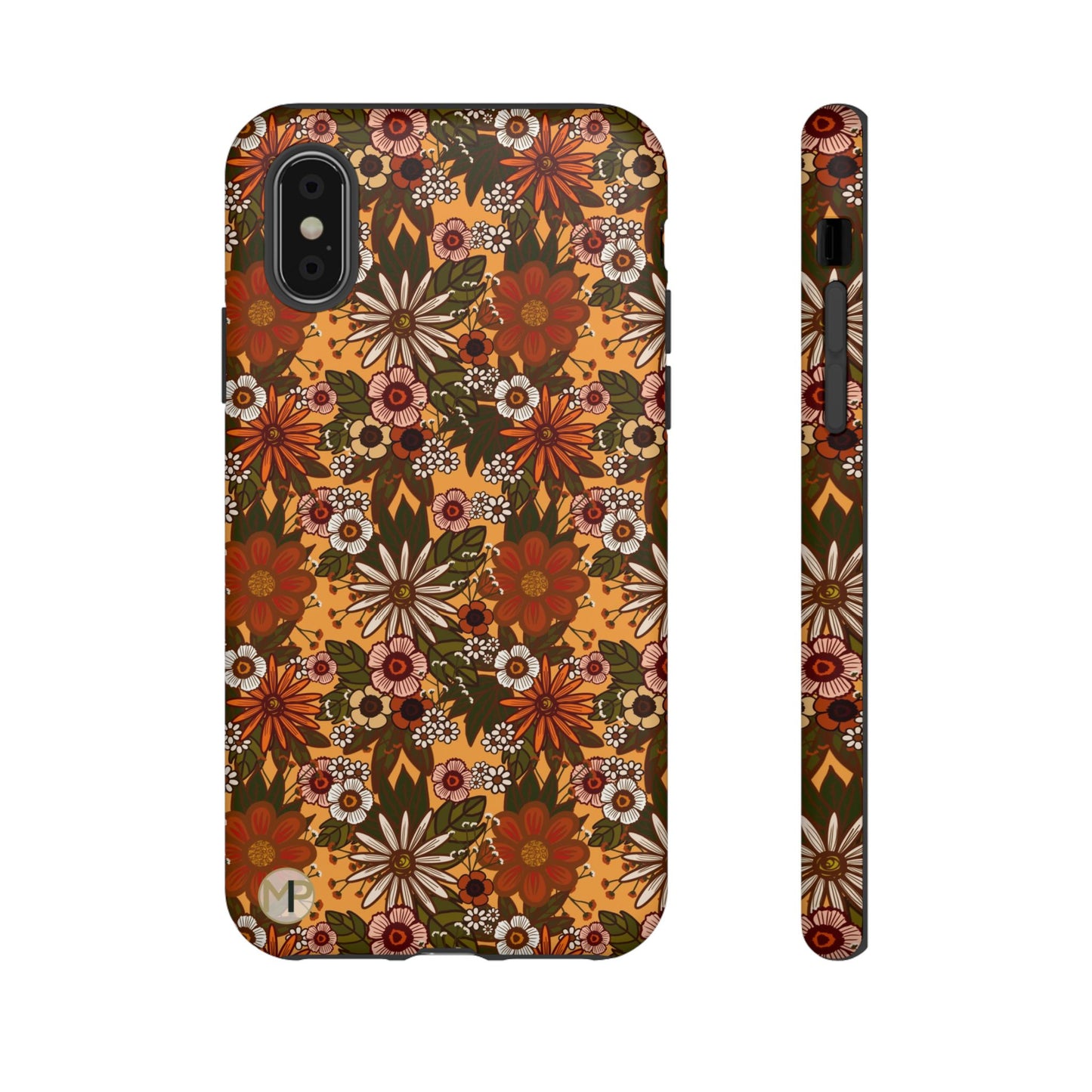 Retro Floral Tough Phone Case — 70s Boho Pattern, Protective iPhone Cover