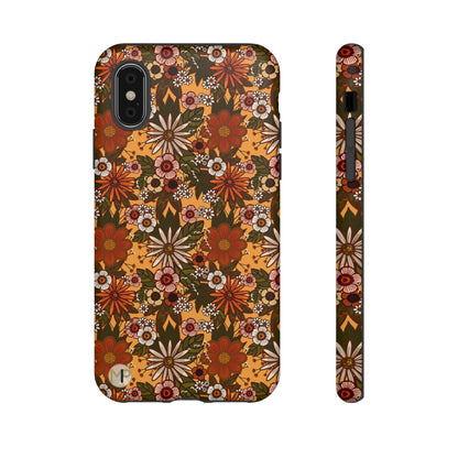 Retro Floral Tough Phone Case — 70s Boho Pattern, Protective iPhone Cover