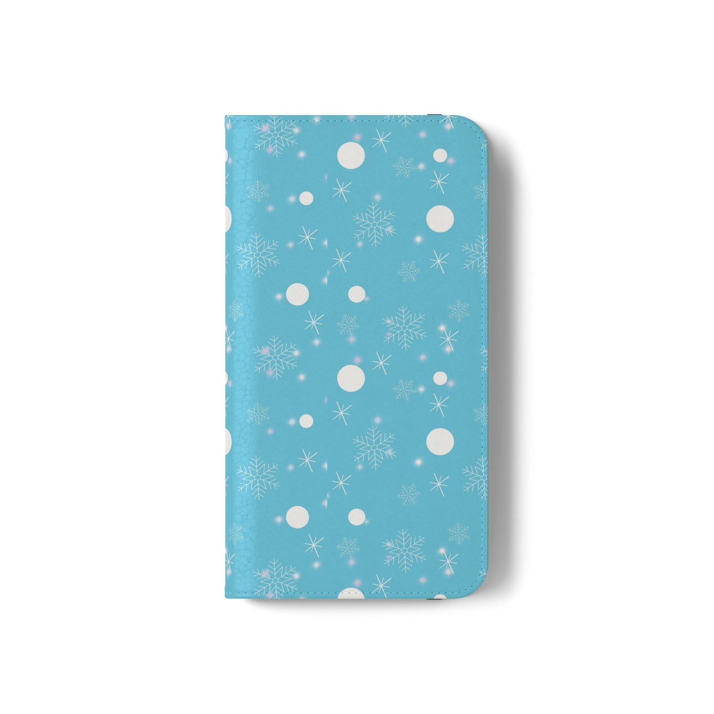 Snowflake Blue Flip Phone Case — Winter Pattern Wallet Case with Card Slots