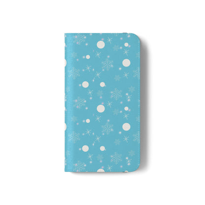 Snowflake Blue Flip Phone Case — Winter Pattern Wallet Case with Card Slots