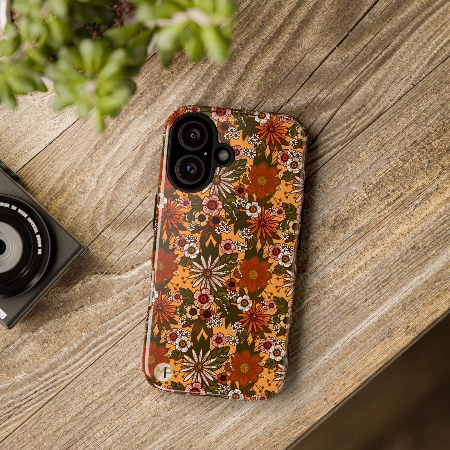 Retro Floral Tough Phone Case — 70s Boho Pattern, Protective iPhone Cover