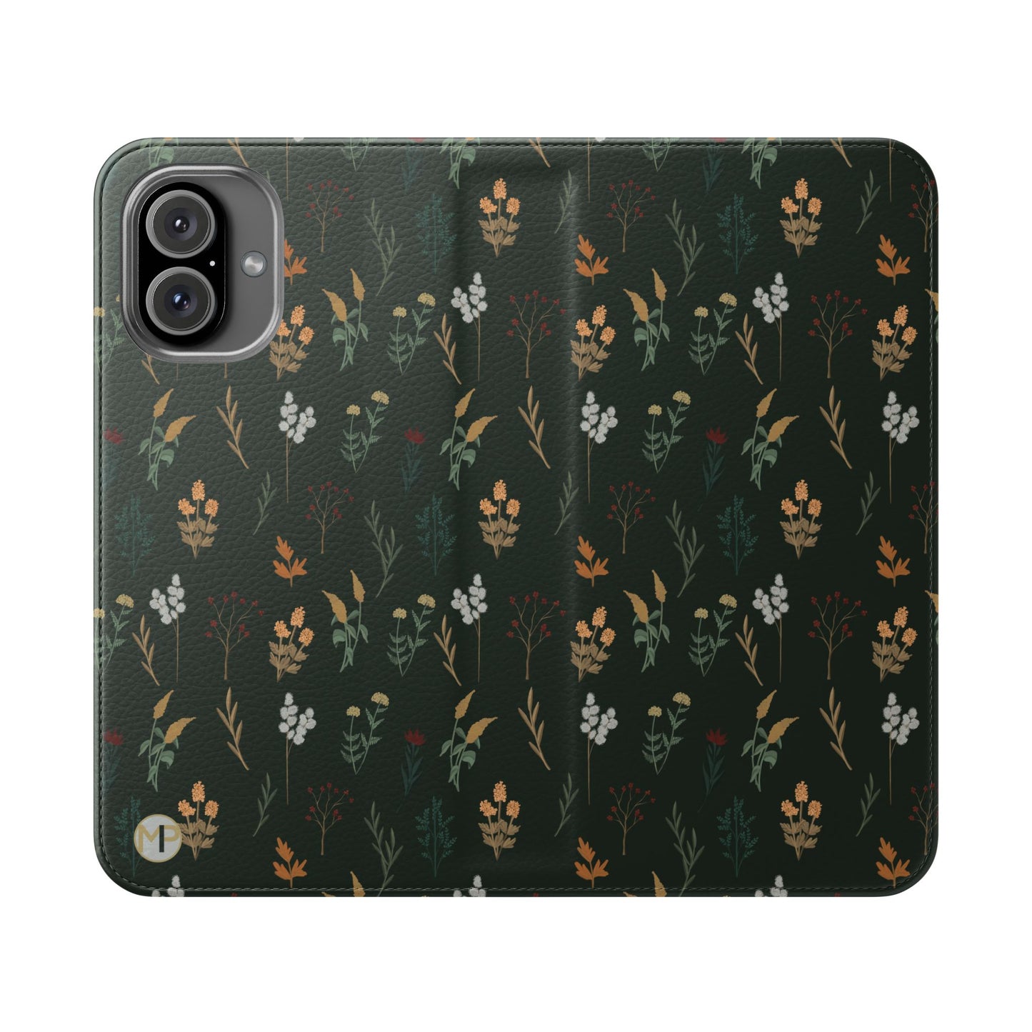 Botanical Floral Flip Phone Case — Dark Green Wallet Cover