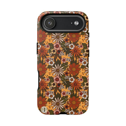 Retro Floral Tough Phone Case — 70s Boho Pattern, Protective iPhone Cover