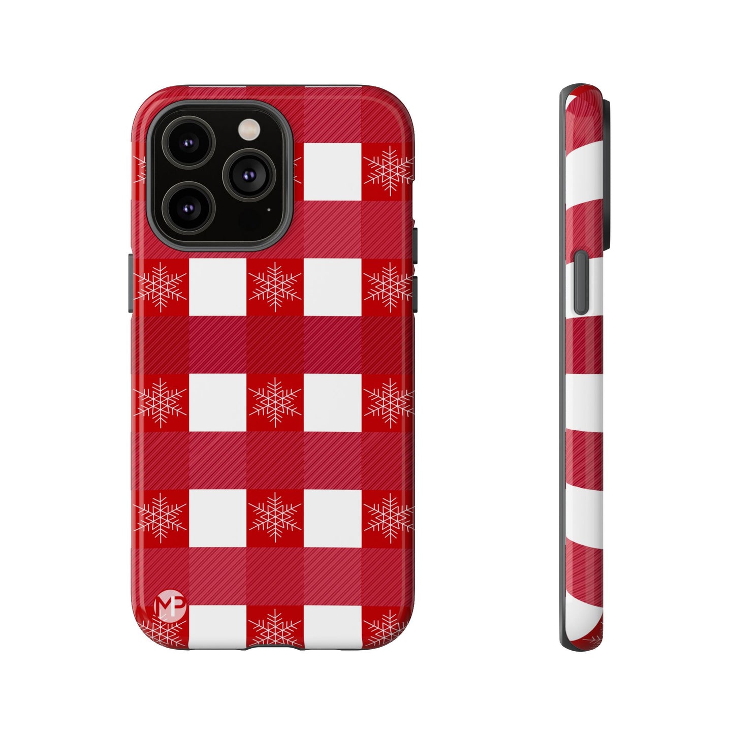 Holiday Red Buffalo Plaid Tough Phone Case — Snowflake Pattern