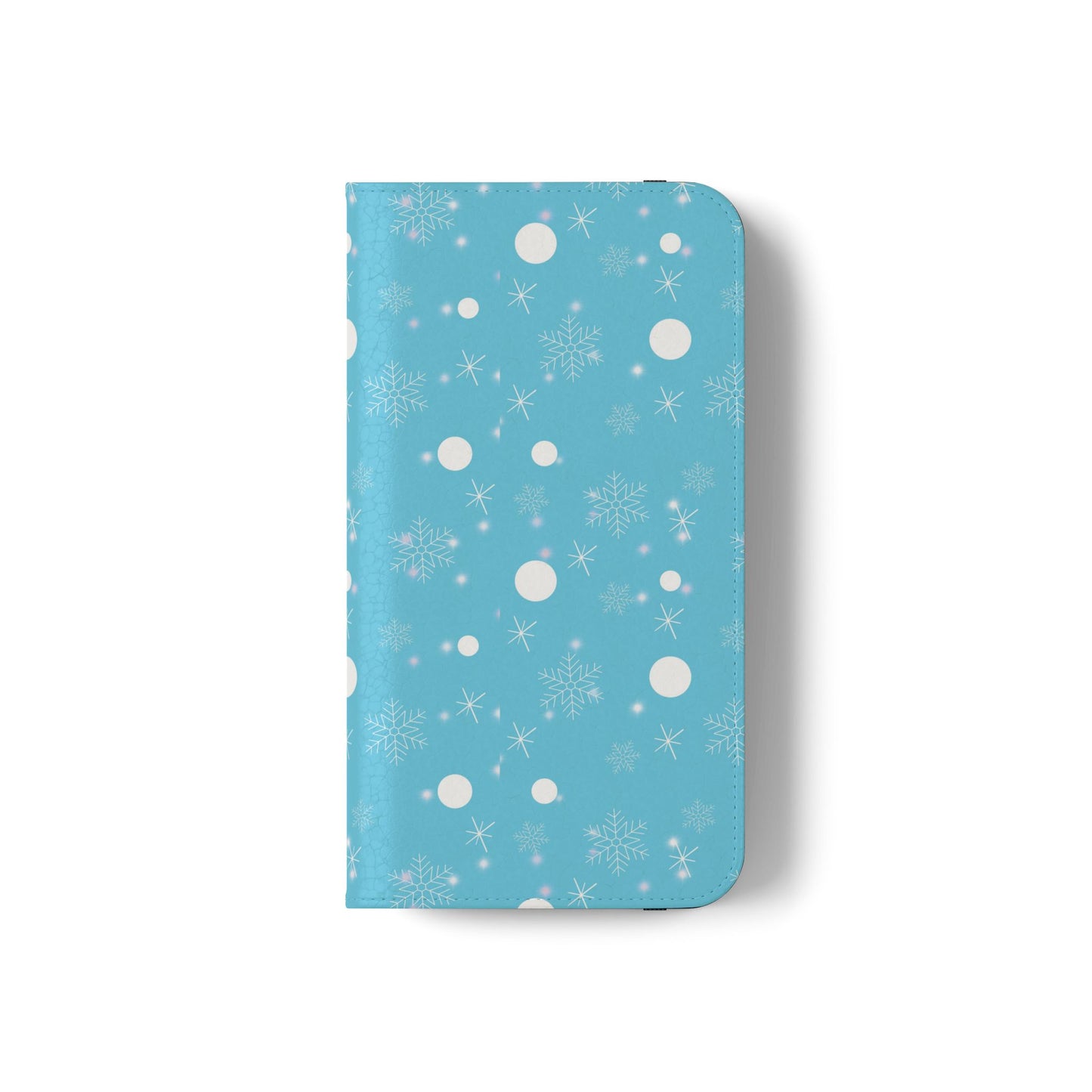 Snowflake Blue Flip Phone Case — Winter Pattern Wallet Case with Card Slots