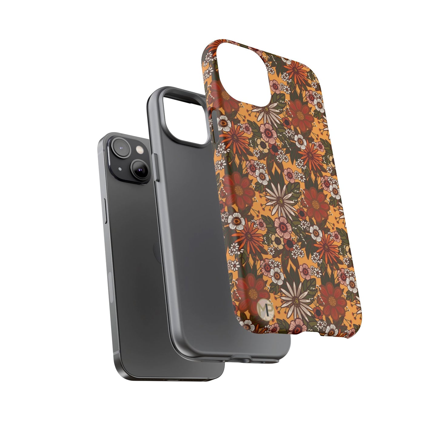 Retro Floral Tough Phone Case — 70s Boho Pattern, Protective iPhone Cover