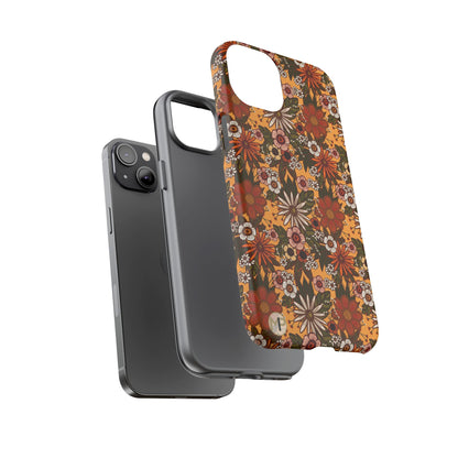 Retro Floral Tough Phone Case — 70s Boho Pattern, Protective iPhone Cover