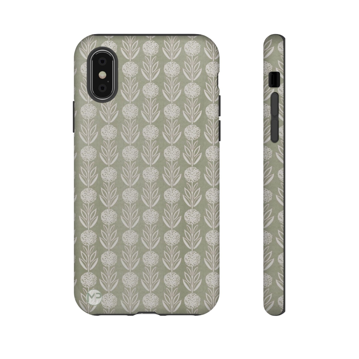 Sage Floral Stripe Tough Phone Case – Neutral Botanical Protective Cover