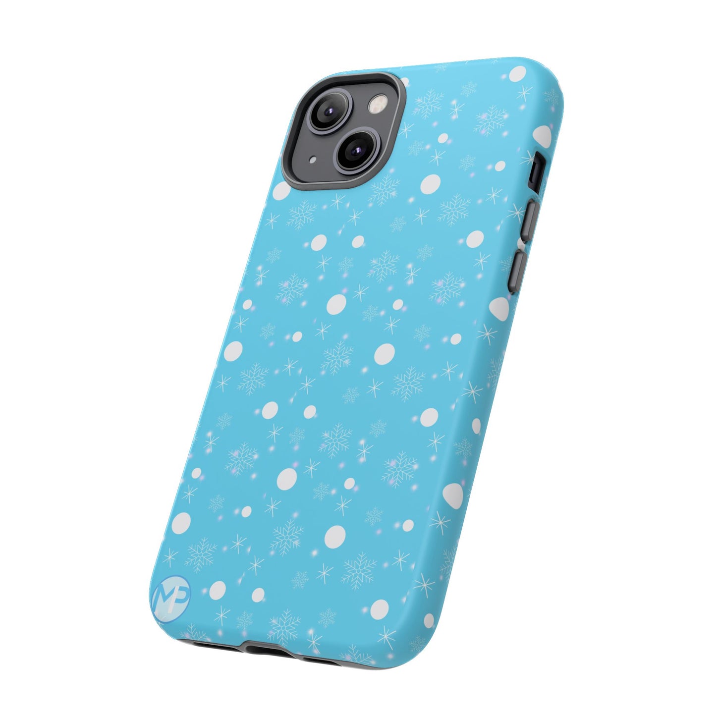 Snowflake Pattern Tough Phone Case — Blue Winter Snow Dots Protective Cover