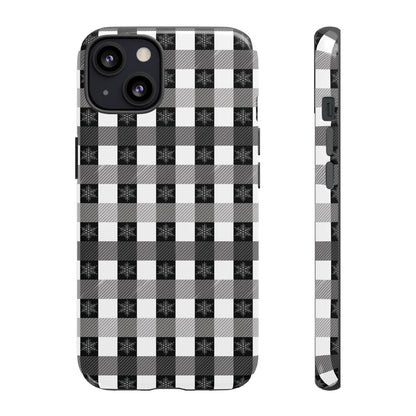 Buffalo Plaid Winter Phone Case — Black & White Checked Tough Case