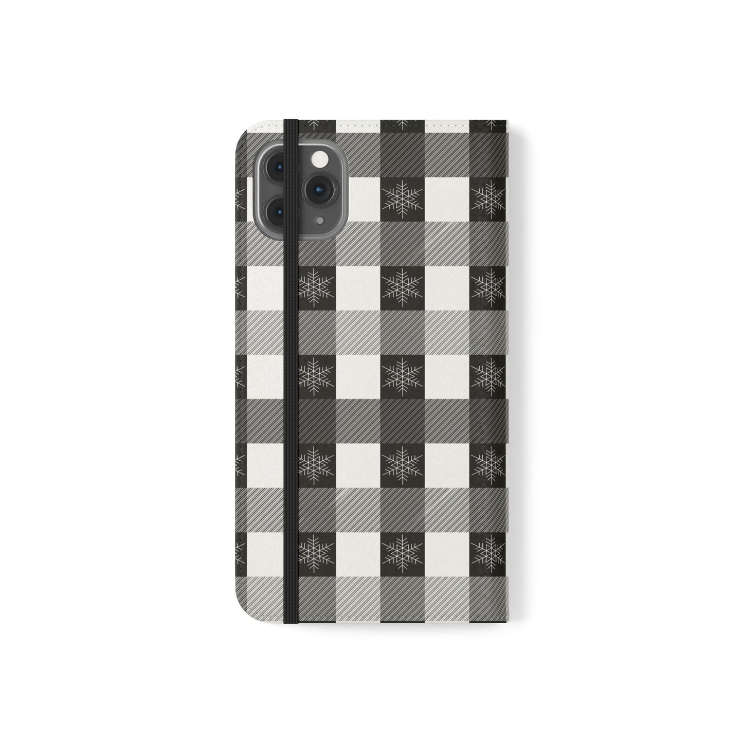 Black Buffalo Check Flip Phone Case — Plaid Wallet Flip Case with Card Slots