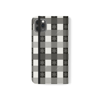 Black Buffalo Check Flip Phone Case — Plaid Wallet Flip Case with Card Slots